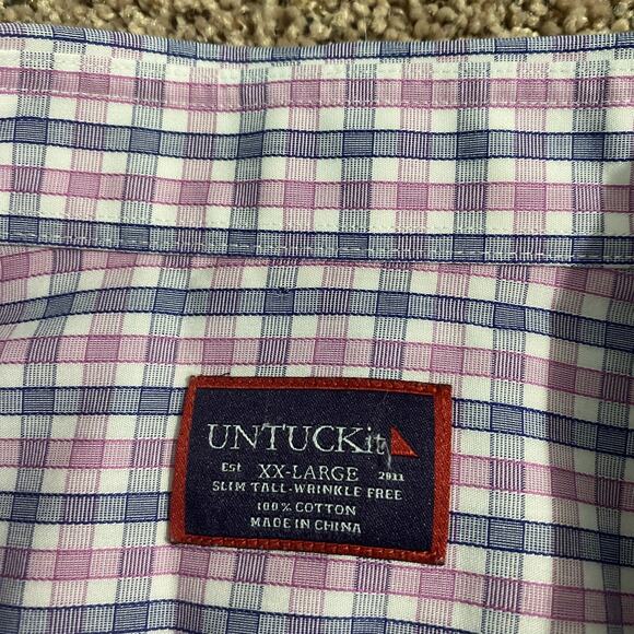 UNTUCKit Shirt Mens 2XL Slim Tall Plaid Wrinkle Free Button Down Dress Shirt - Picture 6 of 9
